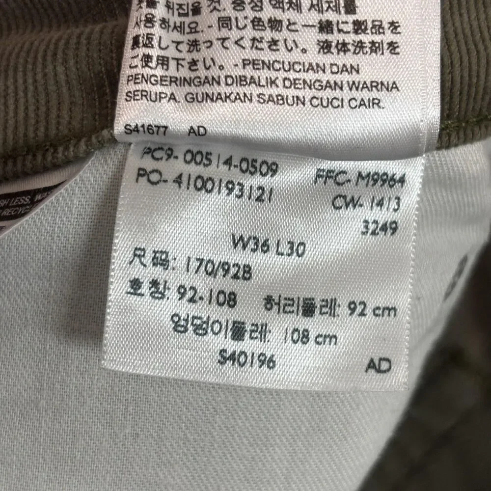 Levis 514 Corduroy Pants Men's 36x30 Olive Green 5-Pocket Straight Casual